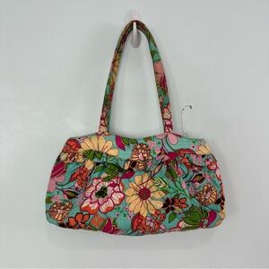 Vera Bradley Lisa B. Tropical Quilted Ruffle Silk Purse Blue, Pink, Yellow multi